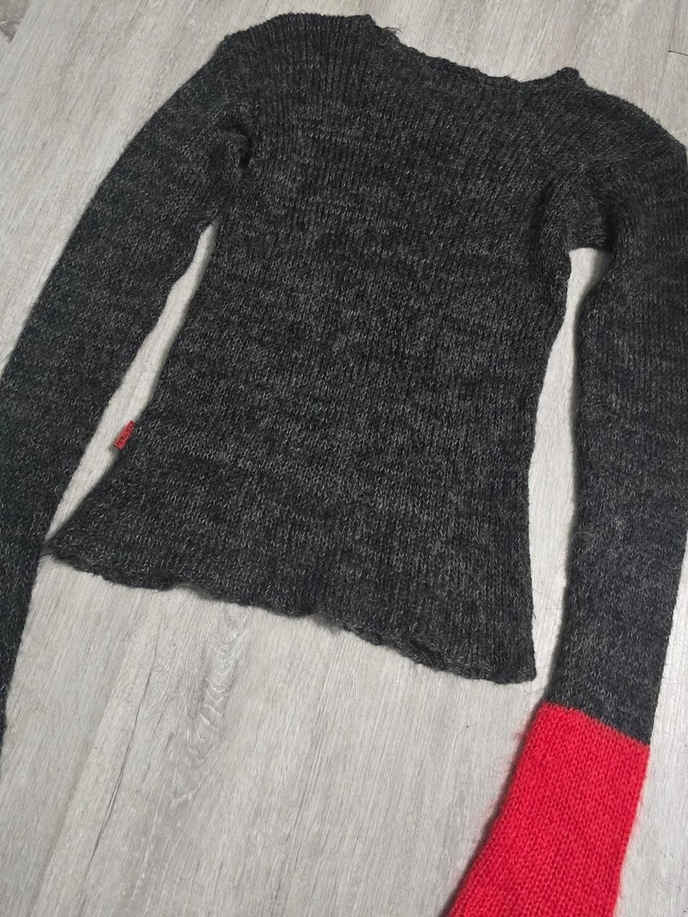 Vintage Y2K Tripp NYC Skull Grey/Red Mohair Knit Sweater RARE Size XS - Picture 2 of 8